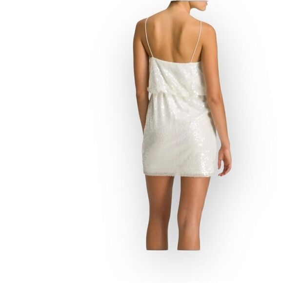 Aidan Mattox White Sequined Dress Sleeveless Blouson Mini Women’s Size 6 - Picture 2 of 12